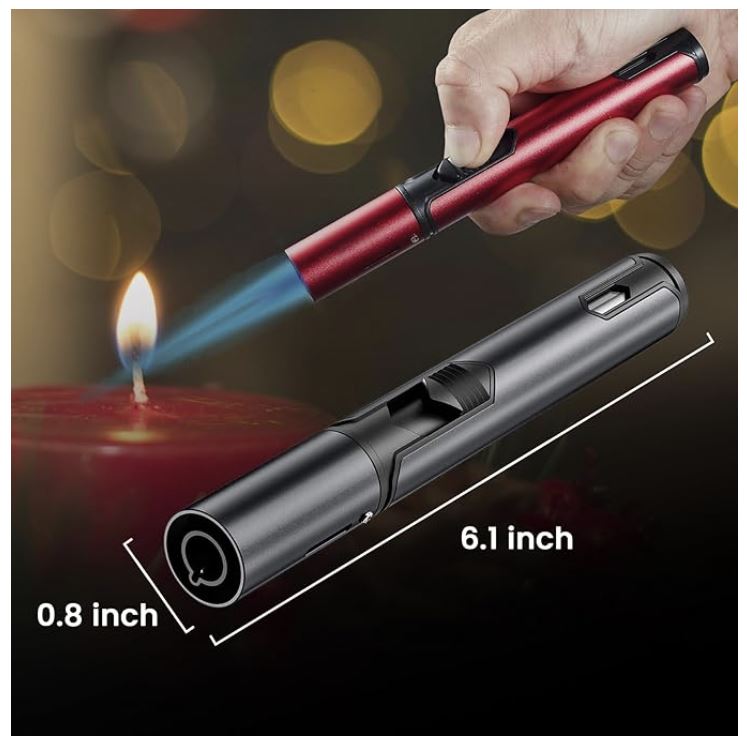 Butane Torch Lighters, 6-inch Refillable Pen Lighter Adjustable Jet Flame  (Gas Not Included)